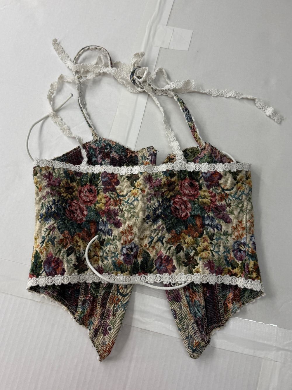 Renaissance tie up corset floral print corset top mid-evil corset - Picture 6 of 11